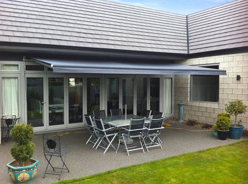 Euro Retractable awning open over dining table